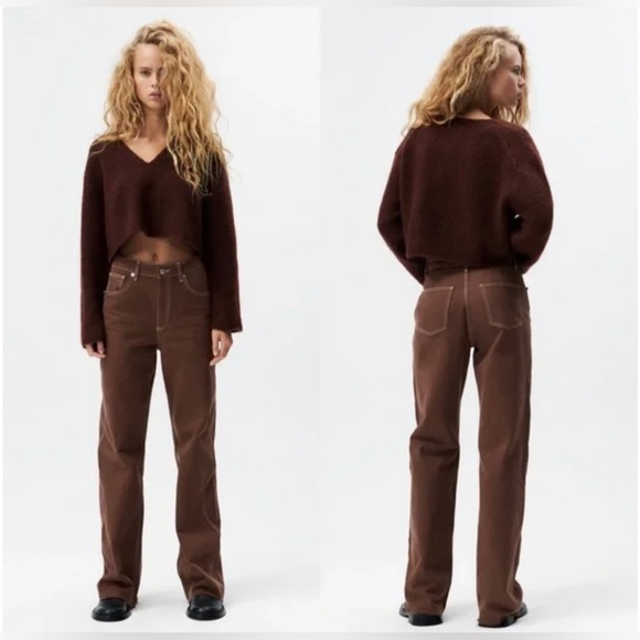 Zara Denim - ZARA | NWT 🏷️ brown denim high waist wide leg wavy seam raw hem - size 12